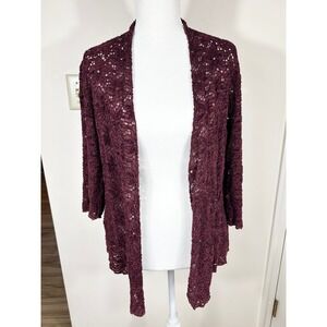 Shannon Ford Cardigan Women S Burgundy Velvet Crochet Knit Open Front Whimsigoth